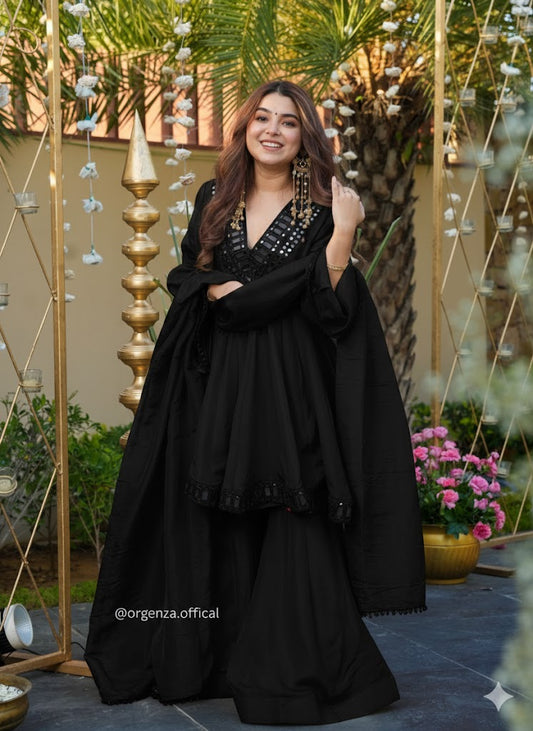 Perfect Fashion Sharara Set,Elevate your festive wardrobe with this luxurious Kurta Set, beautifully crafted for weddings, festivals, sangeet, mehendi, and special celebrations. Designed in, this outfit features a flared Kurta silhouette