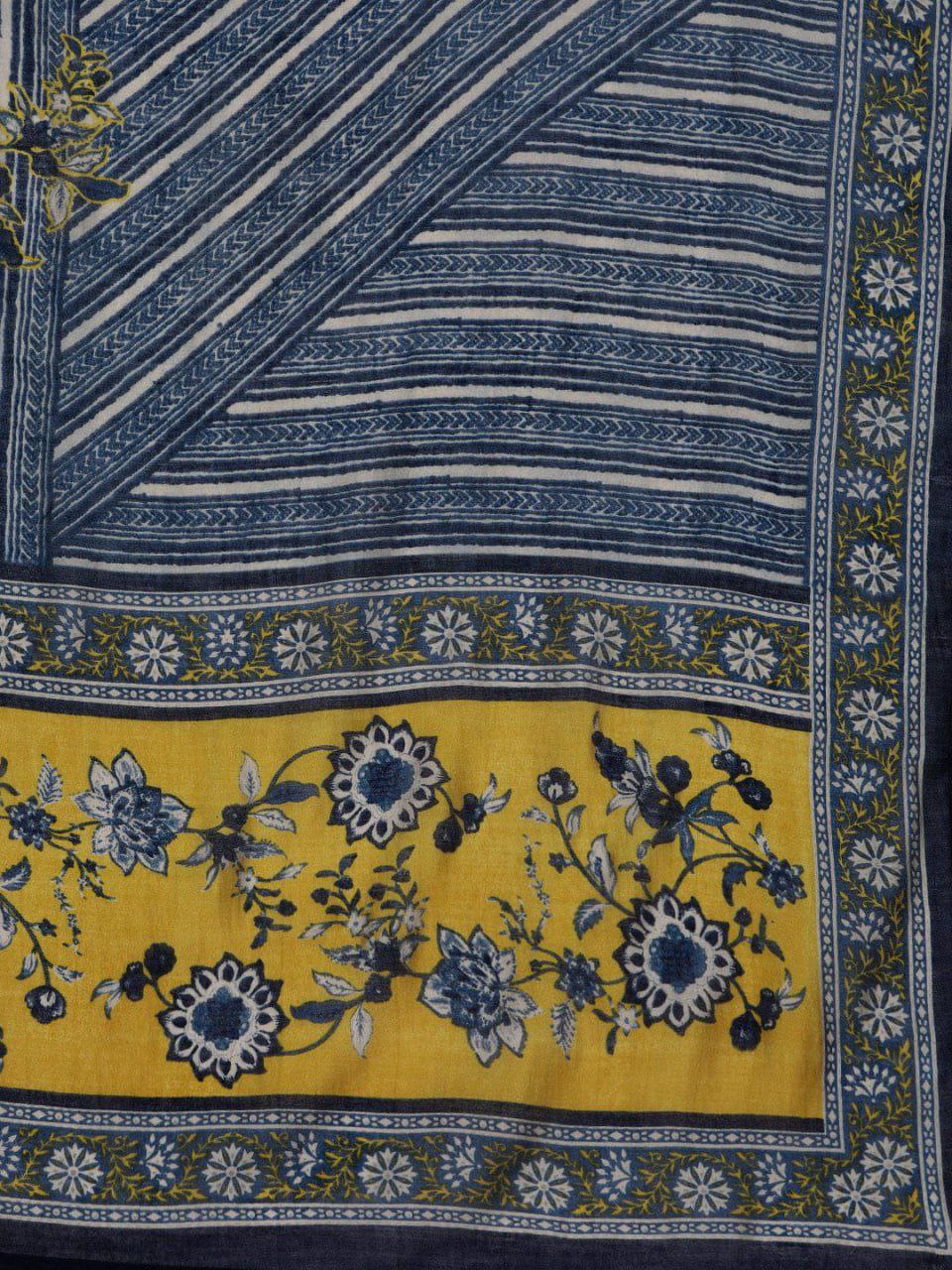 MASTER YELLOW A LINE PRINTED PREMIUM COTTON SUIT, Featuring mesmerizing Blue Aline Premium Cotton Suit which is seamless blend of elegance and comfort.