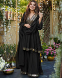 Perfect Fashion Sharara Set, Anarkali Dress Black Colour Heavy Embroidery Mirror Work Soft Silk Fabric ,