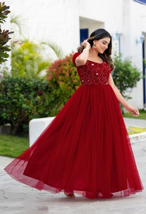 Fancy Gown Soft Net And choli hand work Very Beautifull Drees