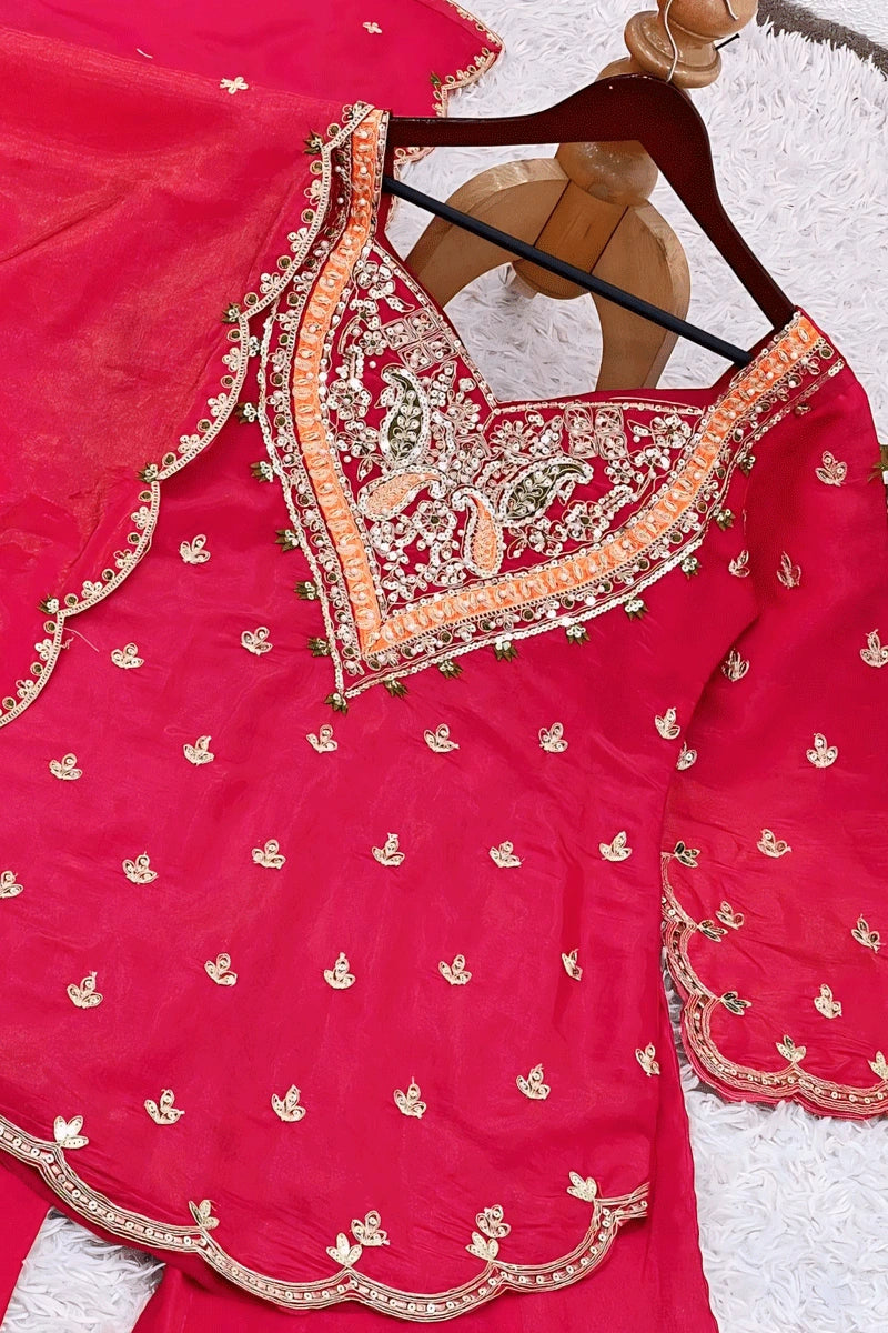 Latest Designer Embroidery Work Sharara Suit For Festival , Codding With Sequnce Work 4 Nidling Dhaga , Hevy Soft Silk Fabric N C Moss ,  From Perfect fashion