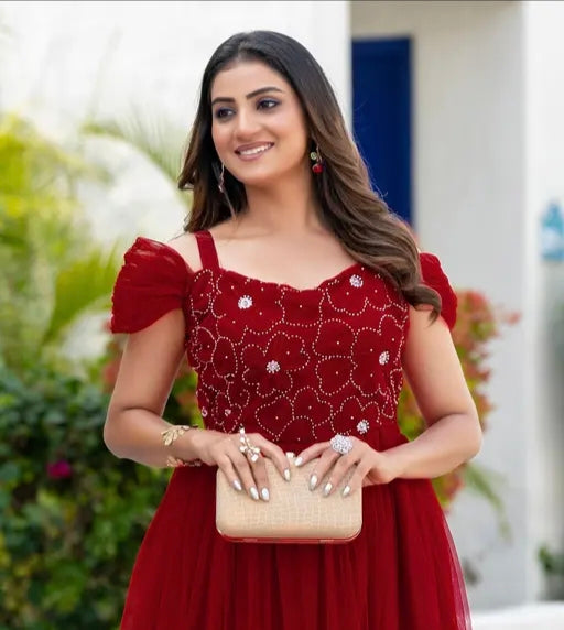 Fancy Gown Soft Net And choli hand work Very Beautifull Drees