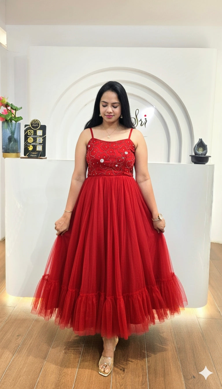 Fancy Gown Soft Net And choli hand work Very Beautifull Drees