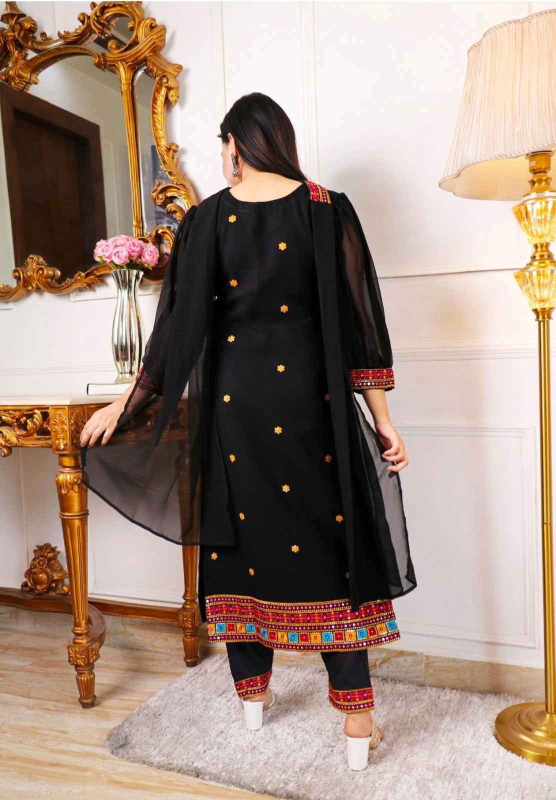 New Navratri Traditional Black Embroidery Work Kurta Pant With Duppta