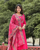 New Treaditional Roman Silk Fabric 3D Digital Duptta Embroidery Kurta Set