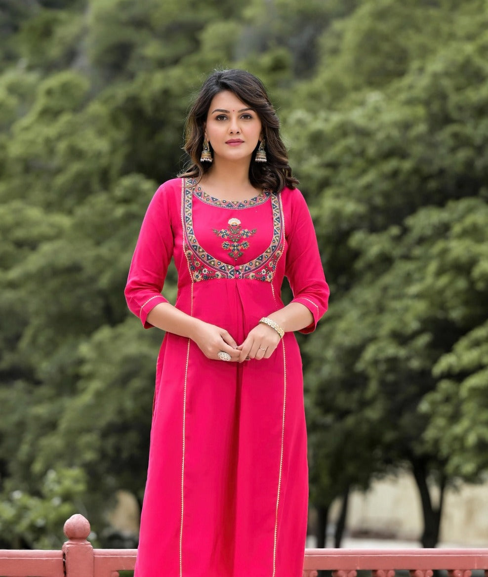 New Treaditional Roman Silk Fabric 3D Digital Duptta Embroidery Kurta Set