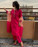 Very Nice Pink Gold Moti Lace Kurta Set