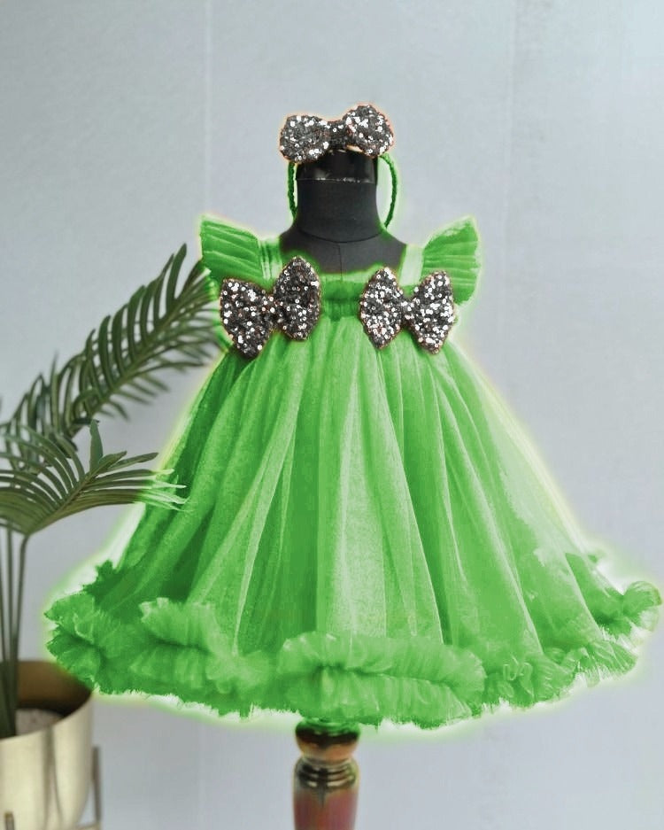 Baby Girls Knee Length Fancy Bow Frock/Dress