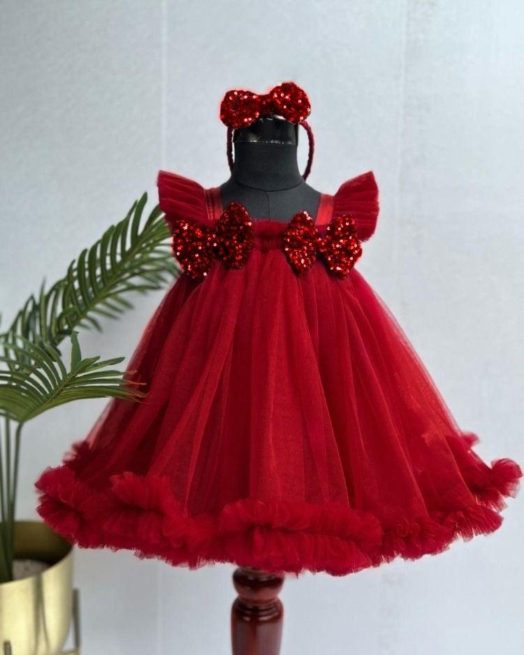 Baby Girls Knee Length Fancy Bow Frock/Dress