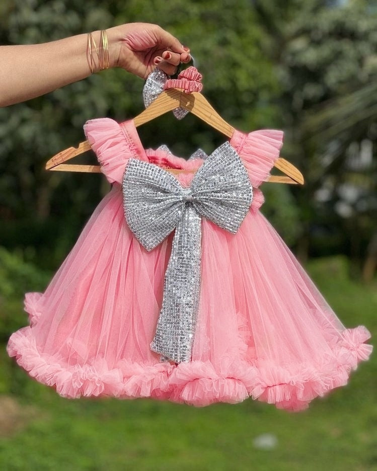 Baby Girls Knee Length Fancy Bow Frock/Dress