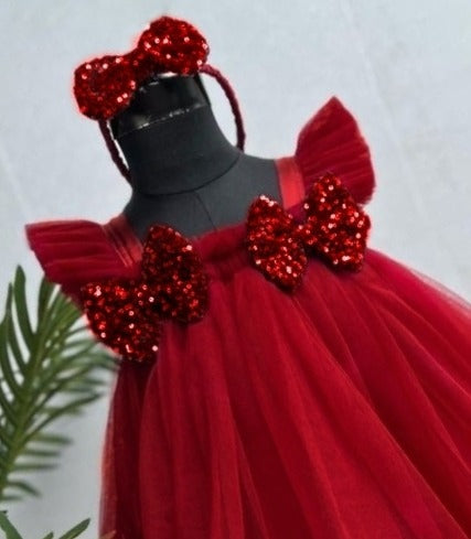 Baby Girls Knee Length Fancy Bow Frock/Dress