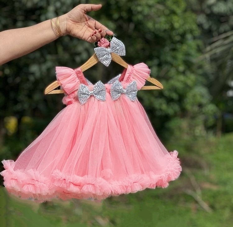 Baby Girls Knee Length Fancy Bow Frock/Dress