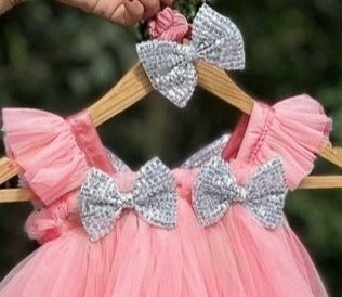 Baby Girls Knee Length Fancy Bow Frock/Dress