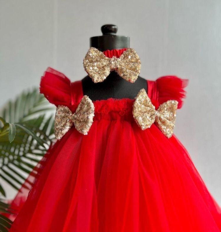 Baby Girls Knee Length Fancy Bow Frock/Dress