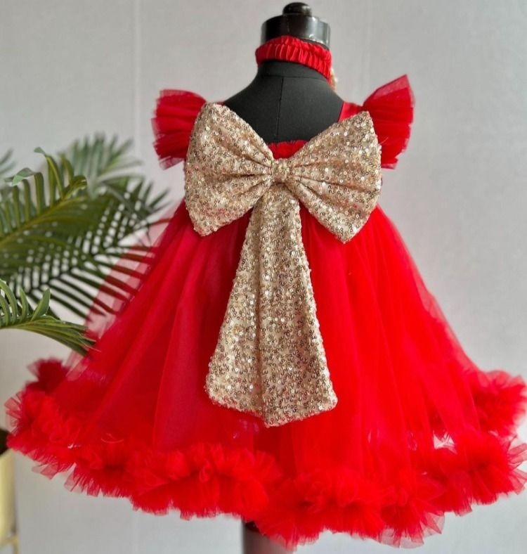 Baby Girls Knee Length Fancy Bow Frock/Dress