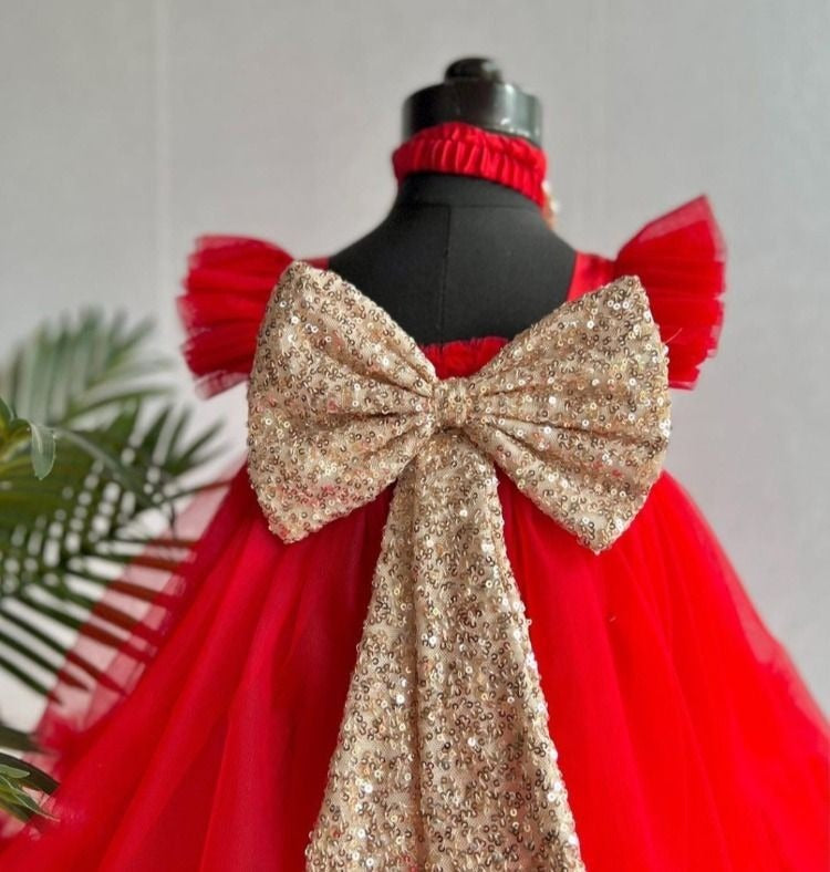 Baby Girls Knee Length Fancy Bow Frock/Dress