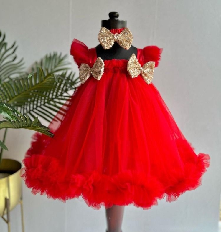 Baby Girls Knee Length Fancy Bow Frock/Dress