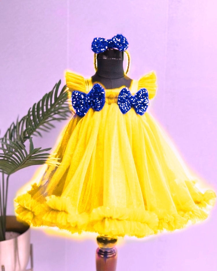 Baby Girls Knee Length Fancy Bow Frock/Dress