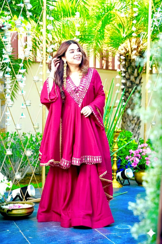 Perfect Fashion Sharara Set,Elevate your festive wardrobe with this luxurious&nbsp; Kurta Set, beautifully crafted for weddings, festivals, sangeet, mehendi, and special celebrations. Designed in, this outfit features a flared Kurta silhouette