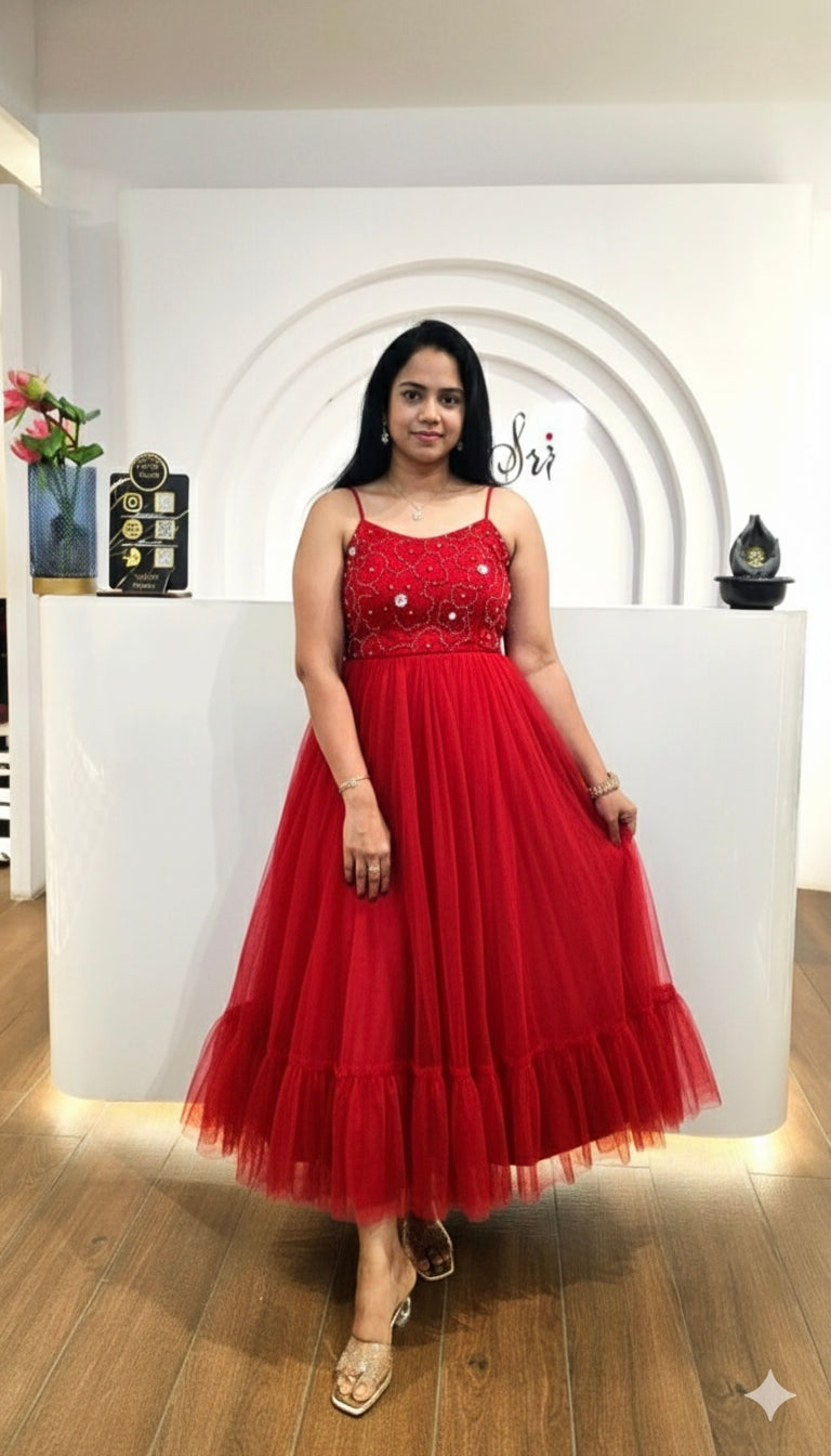 Fancy Gown Soft Net And choli hand work Very Beautifull Drees