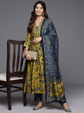 MASTER YELLOW A LINE PRINTED PREMIUM COTTON SUIT, Featuring mesmerizing Blue Aline Premium Cotton Suit which is seamless blend of elegance and comfort.