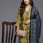 MASTER YELLOW A LINE PRINTED PREMIUM COTTON SUIT, Featuring mesmerizing Blue Aline Premium Cotton Suit which is seamless blend of elegance and comfort.