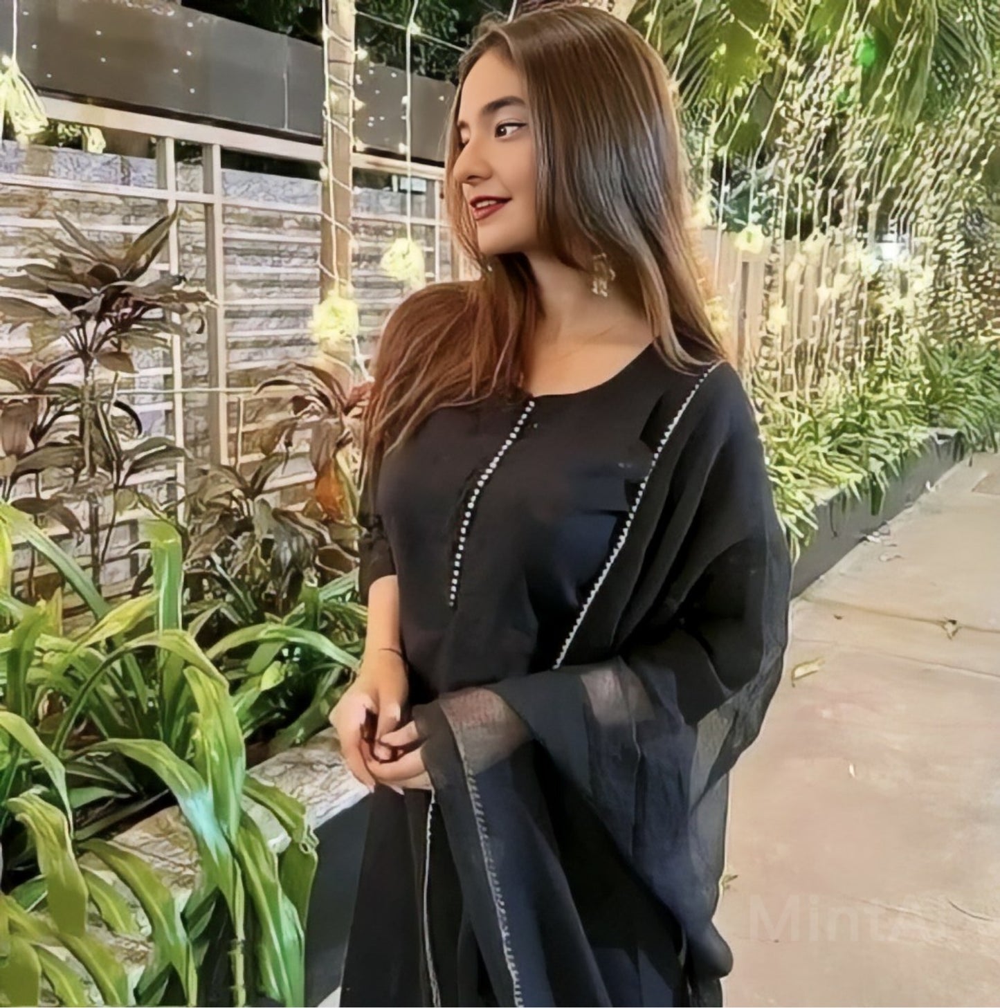 Very Nice Black Gold Moti Lace Kurta Set