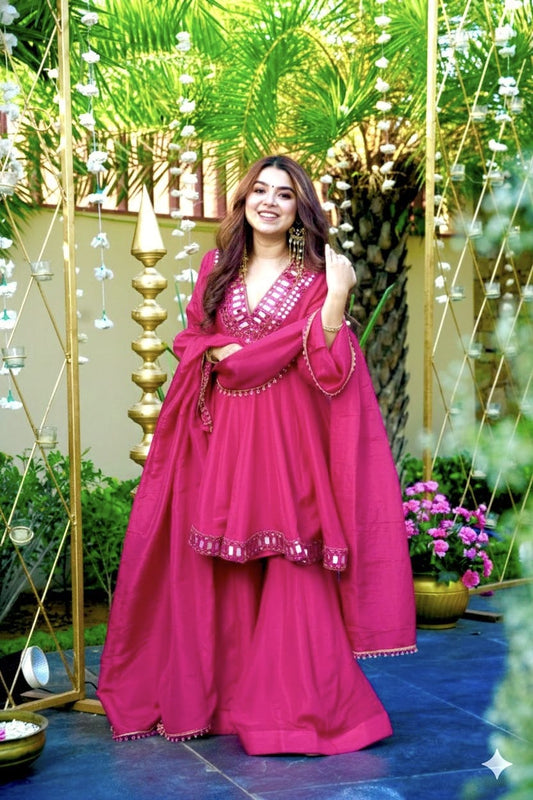 Perfect Fashion Sharara Set,Elevate your festive wardrobe with this luxurious&nbsp; Kurta Set, beautifully crafted for weddings, festivals, sangeet, mehendi, and special celebrations. Designed in, this outfit features a flared Kurta silhouette